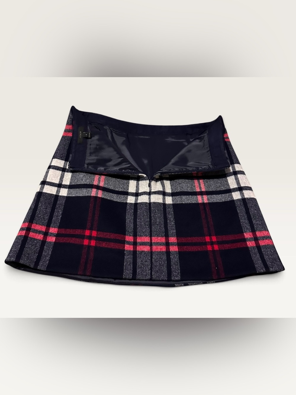 J.Crew Wool Blend Plaid Ruffle Mini Skirt Navy Red Size 12 - Picture 5 of 9
